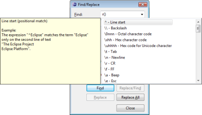 Eclipse Content Assist in Find and Replace