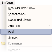 Menüeintrag für Felder in Word 2003