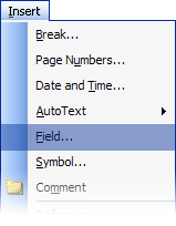 Field menu entry in Word 2003